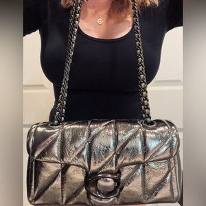 Gun Metal Silver Tabby Metallic Quilted Chain Shoulder Bag- RARE!